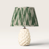 Api Lamp and Green and White Ikat Lampshade