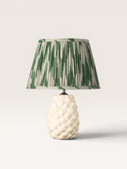 Api Lamp and Green and White Ikat Lampshade