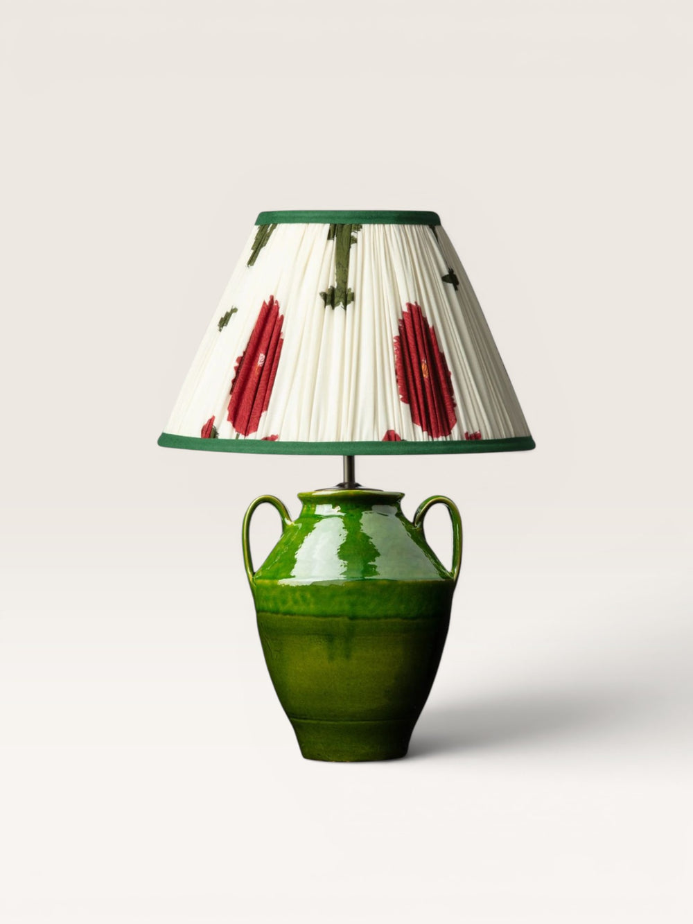 Lampe Pedro Verte Abat jour Fleurs Ecru Rouge et Vert