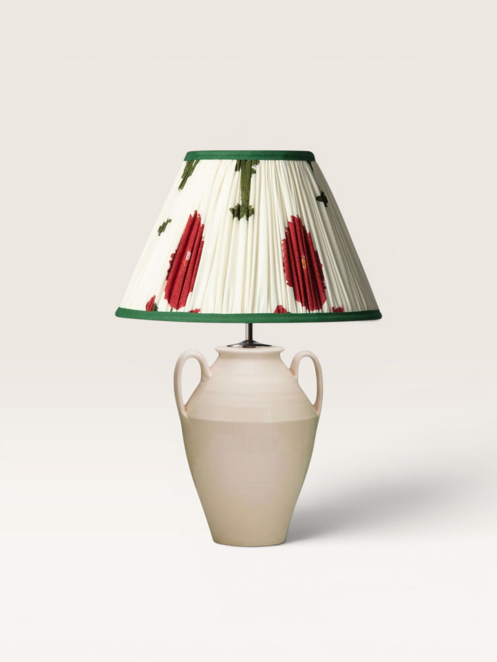 Lampe Pedro Ecru et Abat jour Fleurs Ecru Rouge et Vert