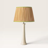Ecru Faro Lamp with Geometric Pink, Green, and Ecru Lampshade