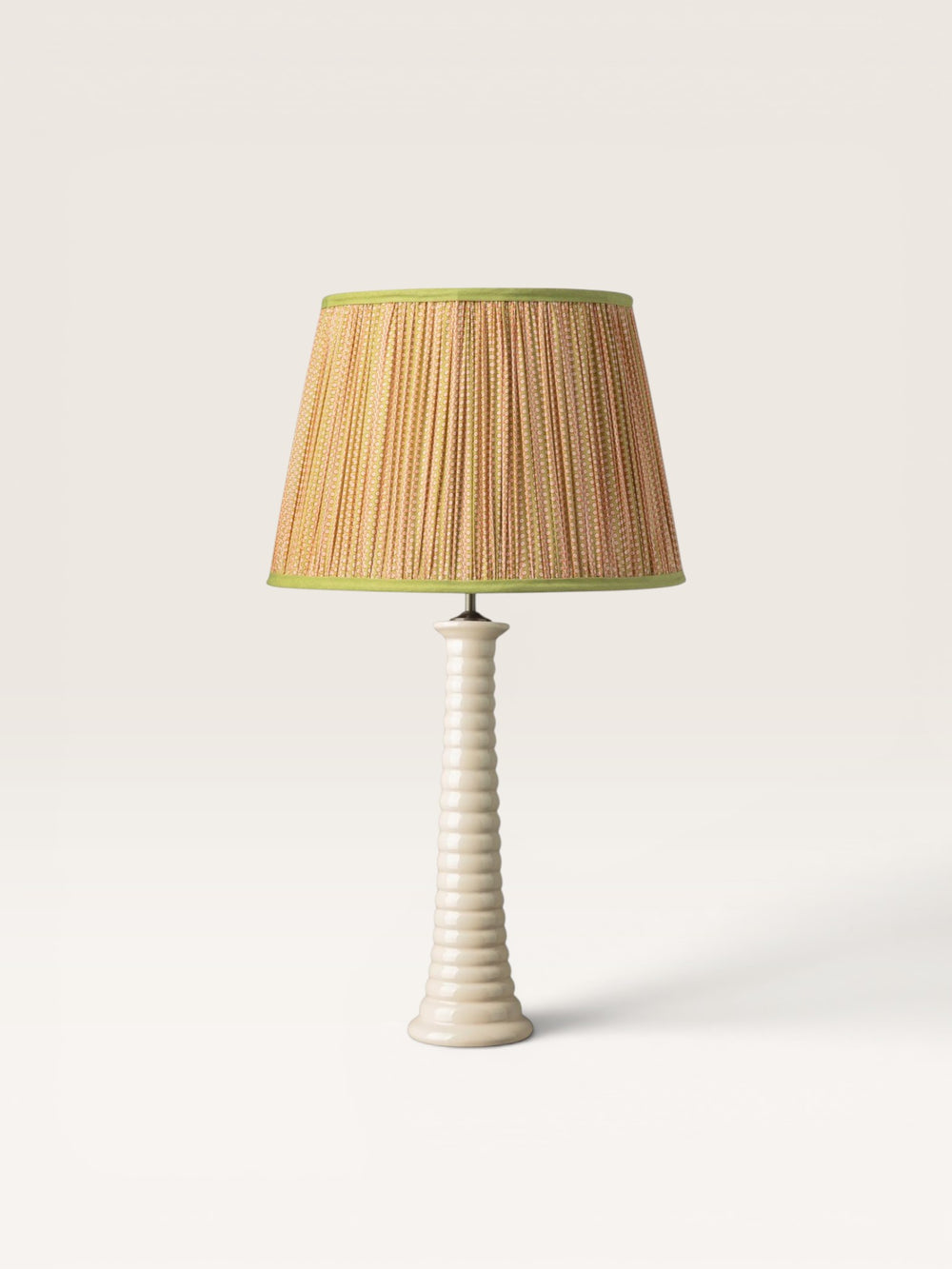 Lampe Faro Ecru et Abat jour Géométrique Rose Vert et Ecru