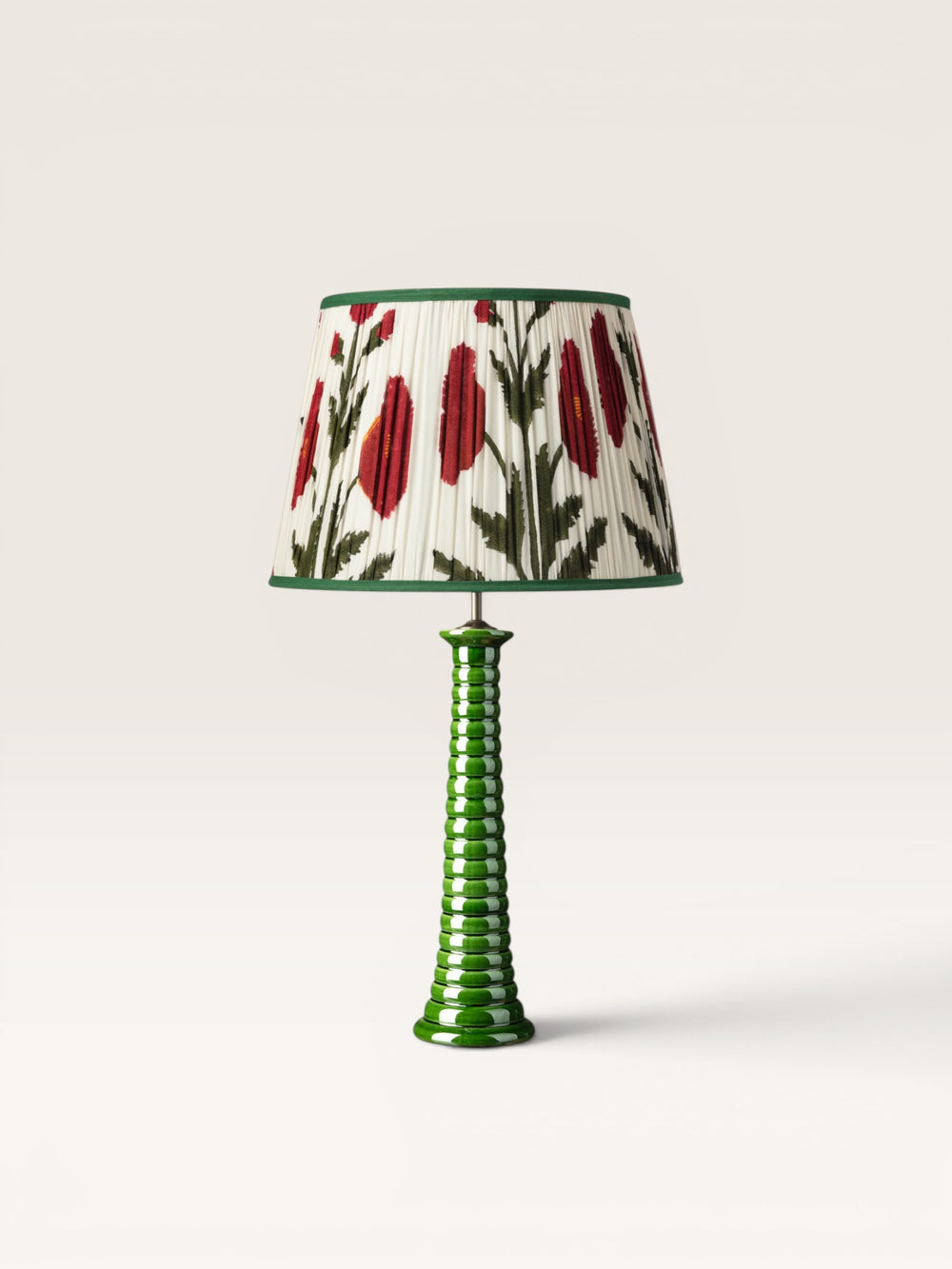 Lampe Faro Verte Abat jour Fleurs Ecru Rouge et Vert