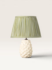 Api Lamp and Green and White Striped Lampshade
