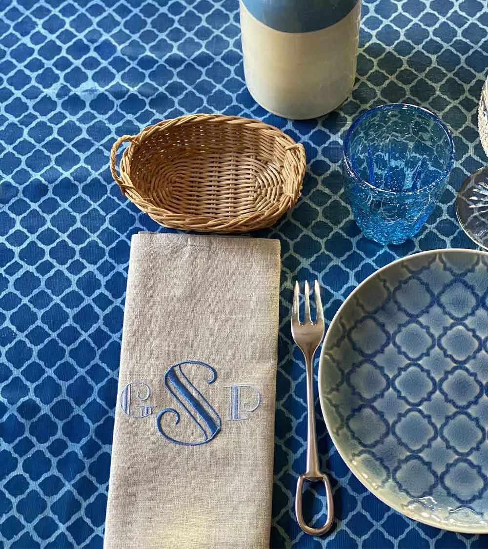 Serviette brodée en lin ficelle