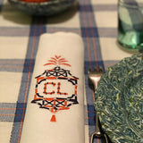 Embroidered white linen napkin